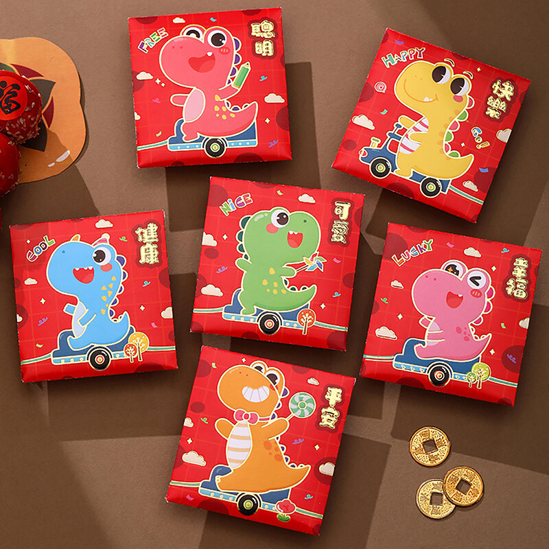 6 szt. 2024 chiński smok rok czerwona koperta kreatywny wiosenny festiwal urodzinowy dla dzieci prezent szczęśliwe pieniądze koperty czerwone opakowanie