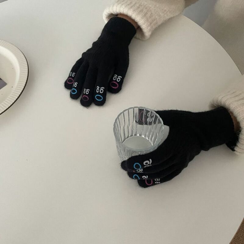 Guantes de pantalla táctil de cinco dedos para mujer, guantes de punto gruesos y cálidos, guantes de dedo dividido, moda