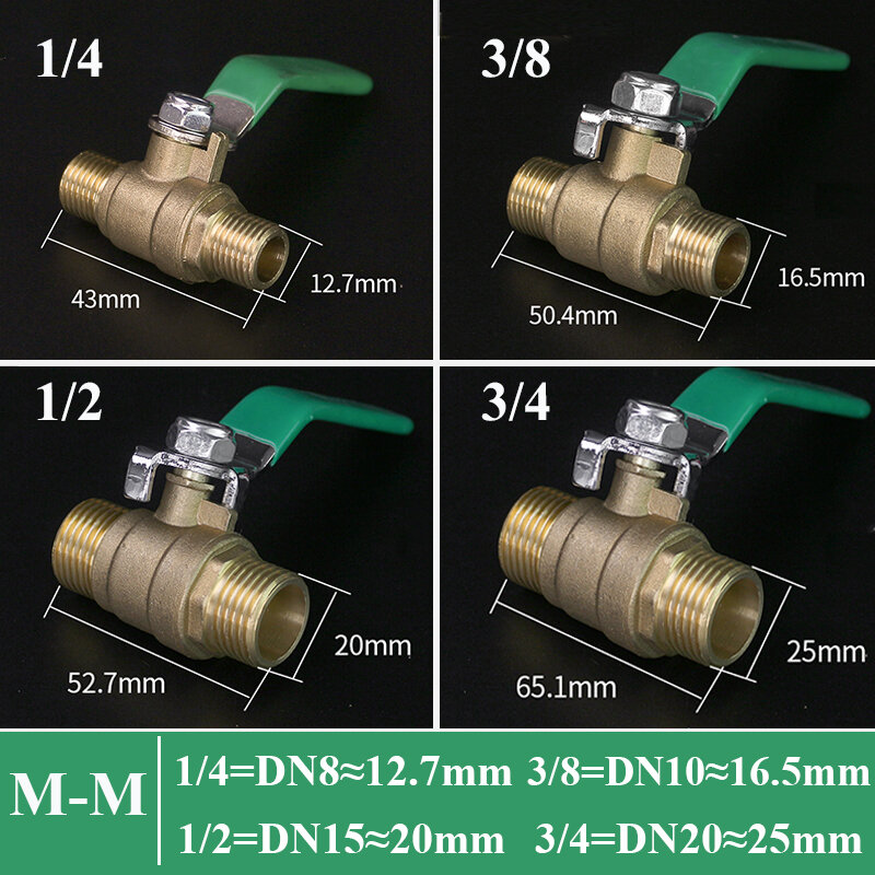 Ball Brass Valve 1/8" 1/4'' 3/8'' 1/2'' Female/Male Thread Brass Small Valve Connector Joint Copper Pipe Fitting Coupler Adapter