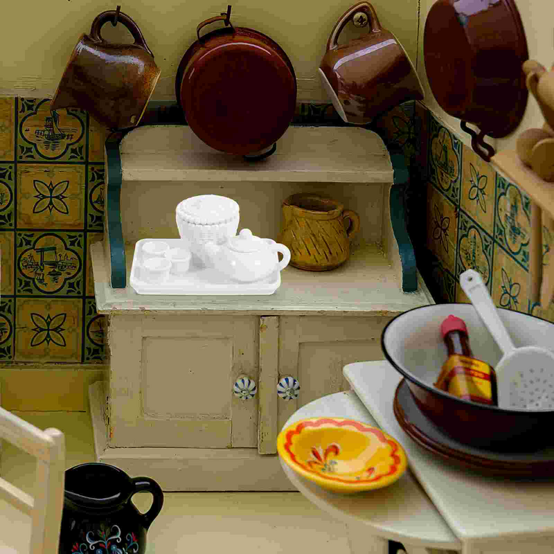Miniature Tea Tray Set, Dollhouse Acessórios, Mini Copos, 3 Conjuntos