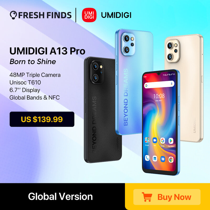 UMIDIGI A13 Pro wersja globalna Unisoc T610 odblokowany smartfon NFC 48MP potrójny aparat 128GB 6.7 "wyświetlacz 5150mAh telefon komórkowy