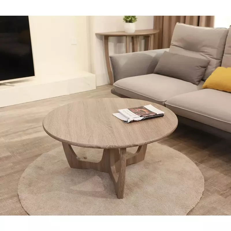 Round Coffee Table, Curved Leg Home Decoration, Living Room Tables, 36 X 18 Inches, Wooden Coffee Table