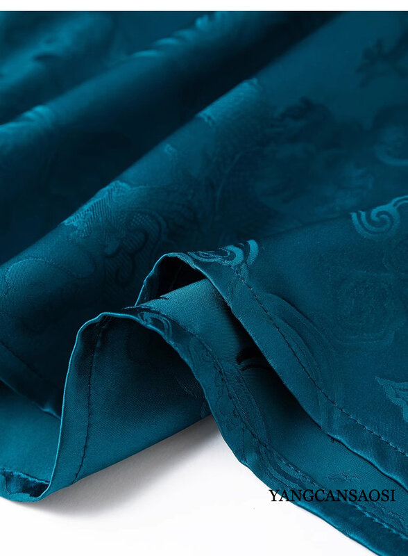 Saia split jacquard de seda amora para mulheres, pesado 100% natural, azul pavão chinês, nova moda, verão, 2024