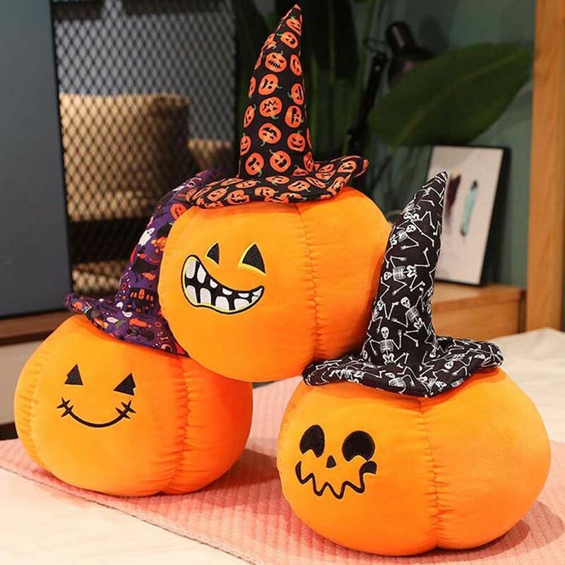 Funny Evil Cartoon Halloween Pumpkin Pillow Plush Toy Creative Holiday Gift and Decorative Cushion Doll for Kids Gift Home Decor