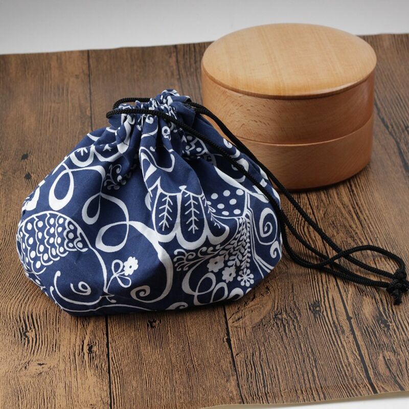 Bolsas de Picnic Unisex portátiles para exteriores, fiambrera geométrica de estilo japonés, bolsas de mano para comida, bolsa de almuerzo con cordón
