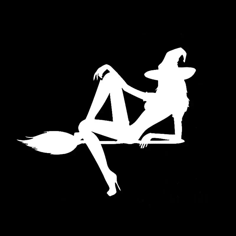 Gorąca, seksowna kobieta piękna Halloweenowa miotła czarownicy naklejki samochodowe winylowa tablica naścienna czarny/srebrny, 16cm * 13cm