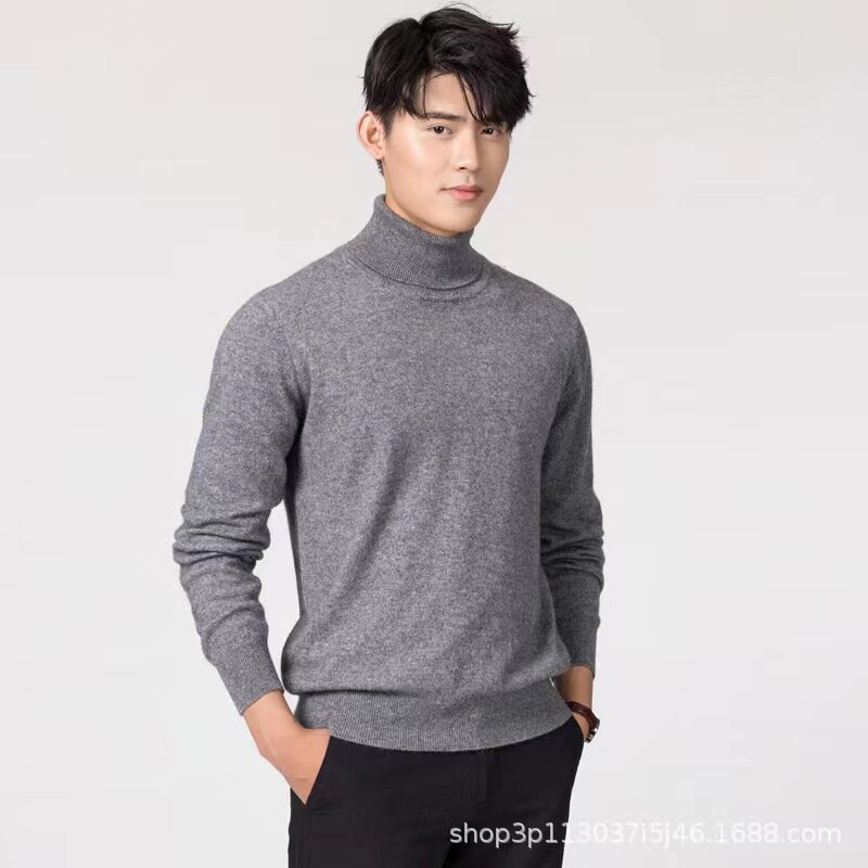Suéter de cachemira para hombre, jersey de cuello medio alto, suéter de punto suave y cálido, Otoño e Invierno
