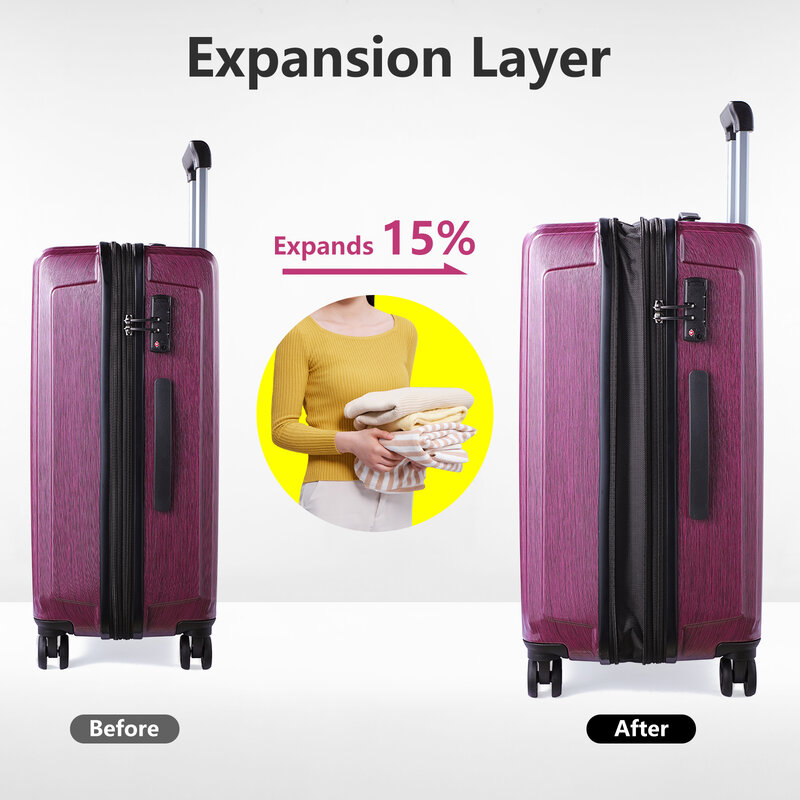 Conjunto de bagagem 3 Peças 21/24/28 Frente Laptop Bolso Expansível ABS + PC Leve Hardshell Mala Spinner Rodas TSA Bloqueio Vermelho
