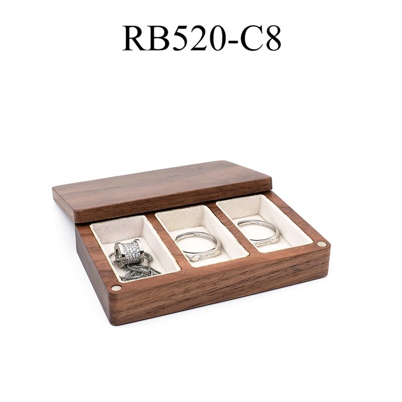 Rustic Walnut Wooden Small Engagement Ring Box Solid Wood Mini Round Ring Box for Proposal Wedding Ring Storage