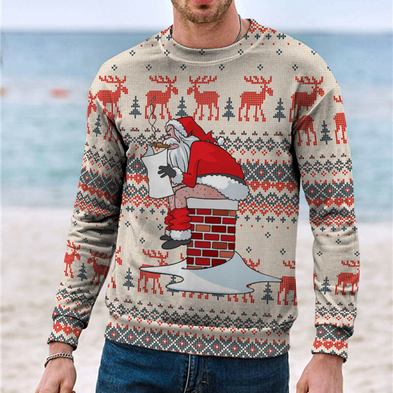 2023 ubrania świąteczne męska bluza z kapturem z nadrukiem 3d bałwan wygodne luźne duże bluza z okrągłym wycięciem na szyi w stylu pary