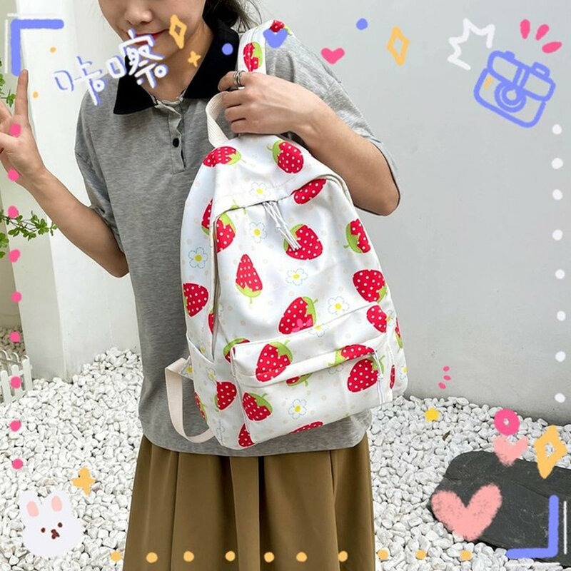 2023 Summer Cartoon Strawberry Backpack Large Capacity Student Leisure School Bag Oxford Cloth Bag