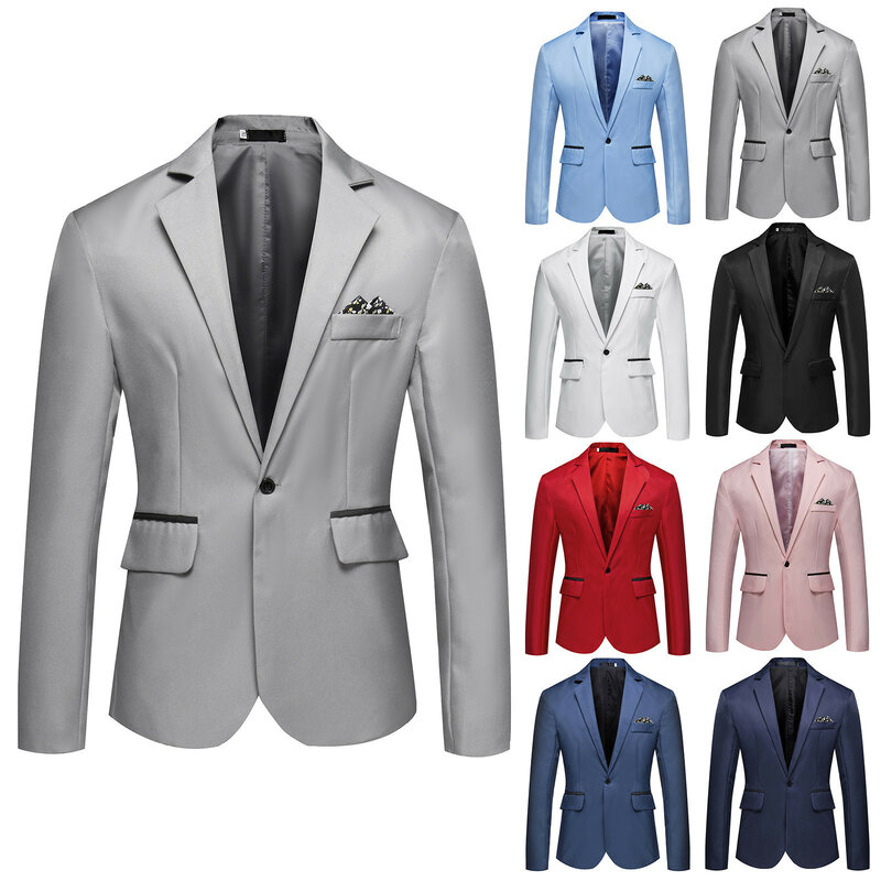 Casaco de lapela formal masculino, blazer casual para negócios, jaqueta masculina, lapela formal