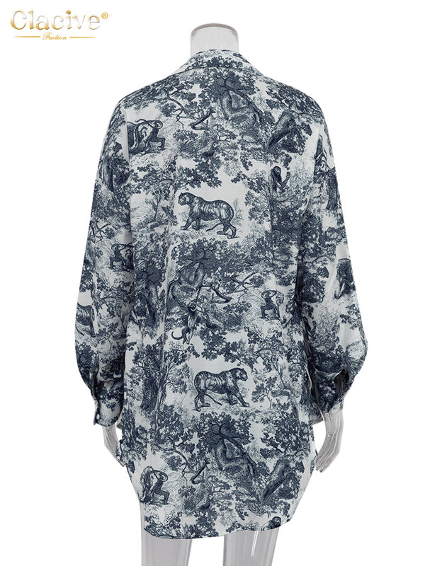 Clacive-3-Piece Conjunto de roupas femininas, estampa solta, camisa de manga comprida, sutiã com calções de cintura alta, streetwear, moda elegante, 2024