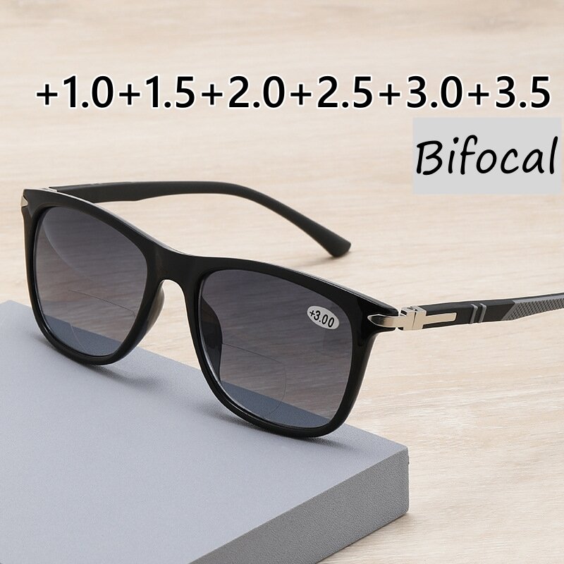 Unisex Bifocal Reading Glasses Classic Square HD Lens Presbyopia Near and Far Eyewear Vintage UV Shades Sports Sunglasses +3.5