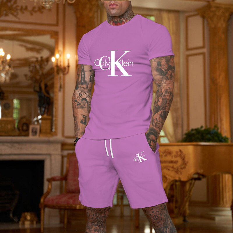 Camiseta esportiva casual de manga curta masculina, roupas fitness, conjunto com letras impressas 3D, verão, 2024