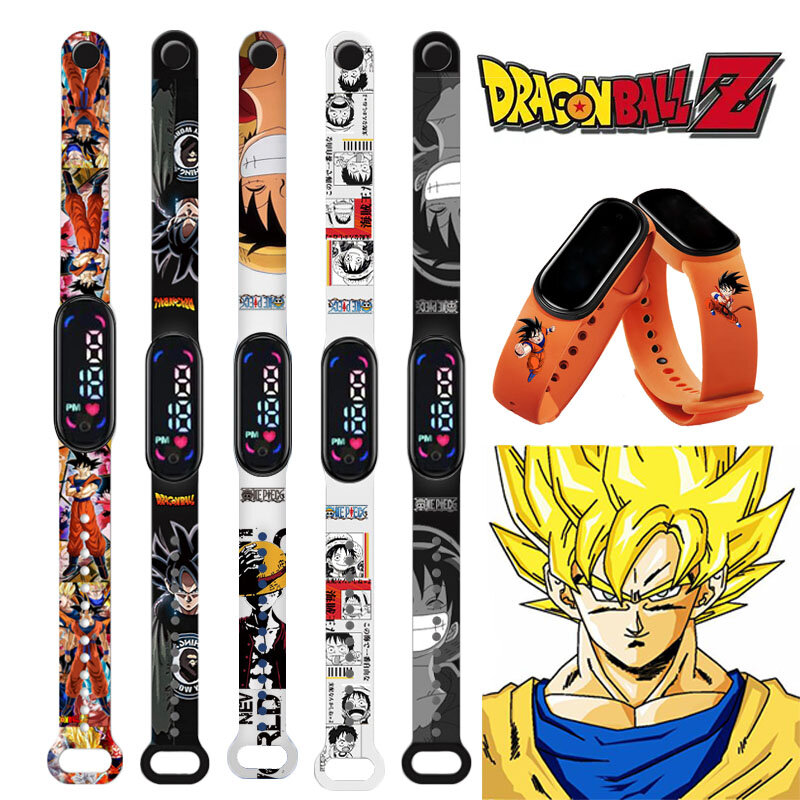 Dragon Ball Son Goku Relógio Infantil, Action Figure dos Desenhos Animados, One Piece, LED Touch, Impermeável, Relógio Eletrônico Infantil, Presente de Aniversário