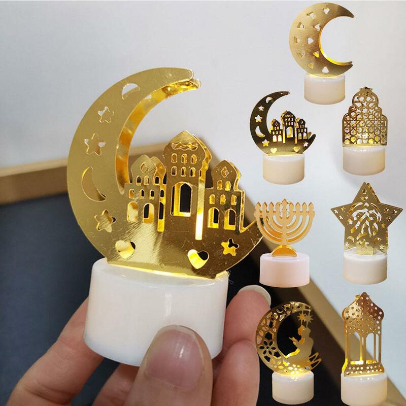 Luz de vela LED Eid Mubarak Star Moon, decoración de Ramadán Kareem, suministro Adha, decoración de fiesta Eid, decoración islámica para el hogar, musulmán Al L S4K8
