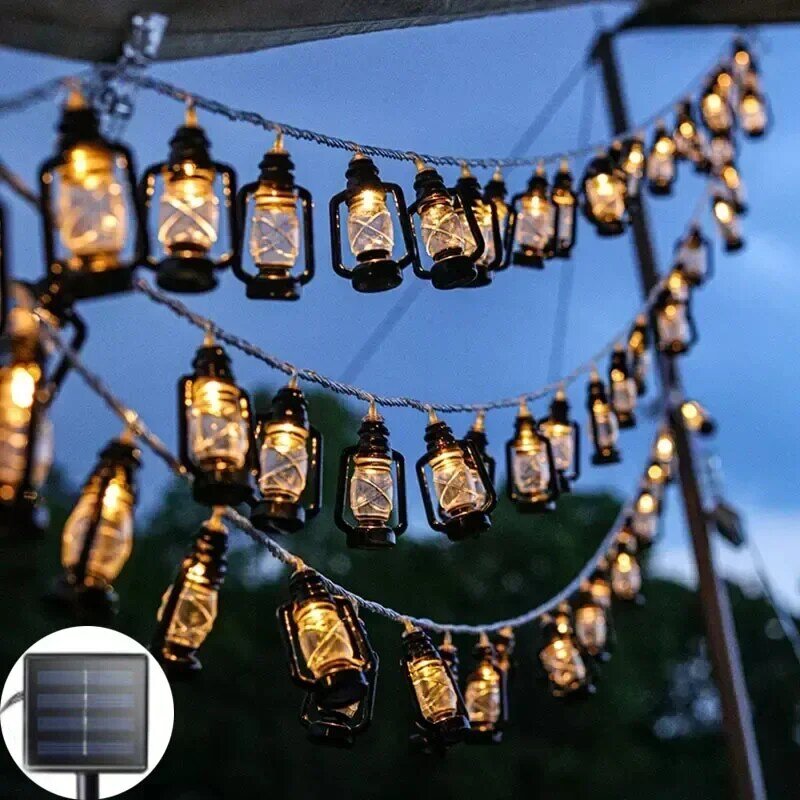 Guirxiété lumineuse LED rétro solaire à kérosène, lumière dégradée, Eid Mubarak, Ramadan, lumières décoratives, fête musulmane Islam, décor de Noël