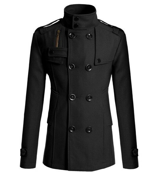 Gabardina de largo medio para hombre, chaqueta cortavientos gruesa, color negro sólido, disfraz de estilo inglés, Invierno