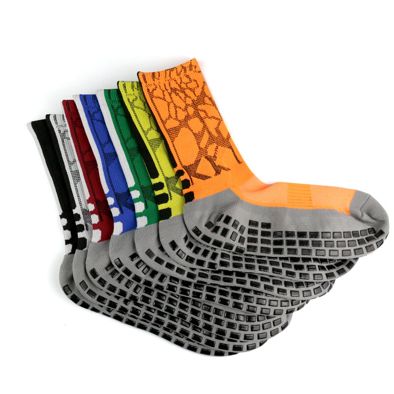 Chaussettes de football à motif nid d'abeille à rayures, antidérapantes, carrées, en silicone, nouvelle collection