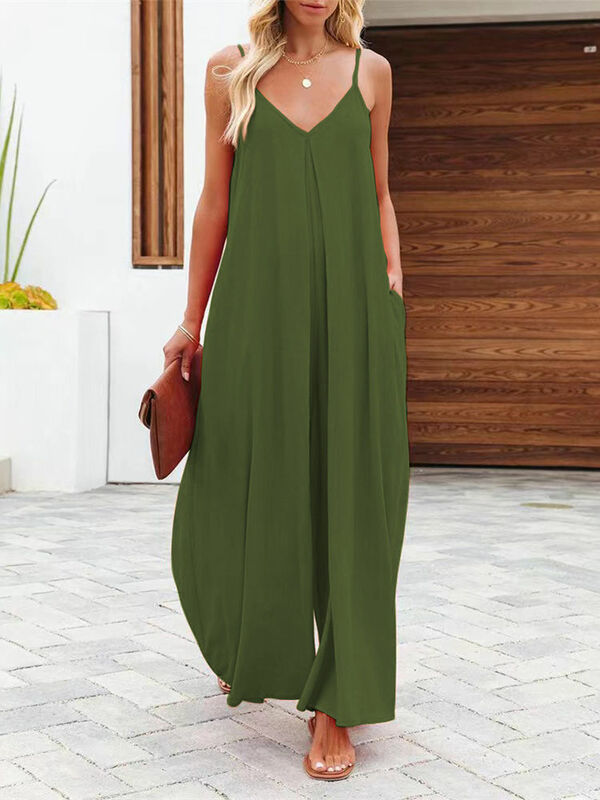 2024 Summer Women Jumpsuit Plus Size Loose Wide-Leg Pants Sexy Lace Up Backless Beach Trousers Girls Cool Romper