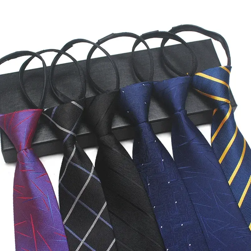 Men Necktie Zipper Lazy Tie Fashion Solid 7cm Ties Business for Man Gravatas Handkerchief Bowtie Mens Wedding Shirt Accessories