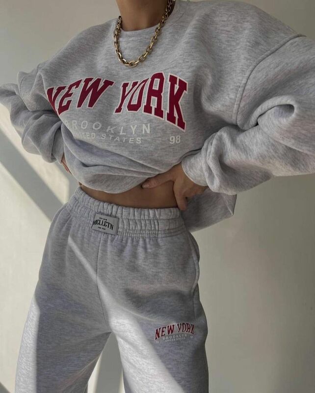 Sweatshirt Autumn Winter Women Letter Print Tracksuit 2023 Loose Pants Two Piece Sets Female Casual O-neck Sportswear Outfits