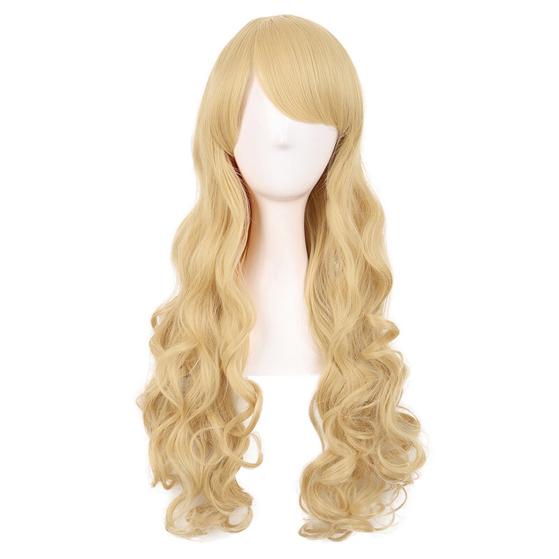 Cos peluca femenina larga y rizada Lolita Grip Double Ponytail Big Wave naranja amarillo Anime Full-Head