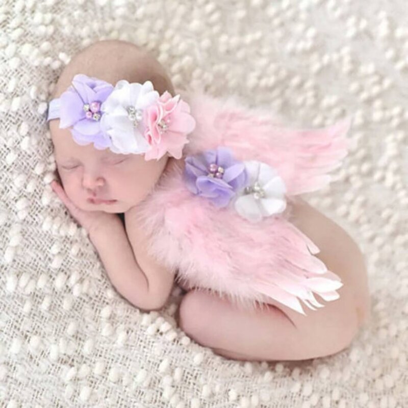 أجنحة ريشة حديثي الولادة ، أجنحة الورود ، تصوير الطفل ، الأبيض ، الوردي ، اكسسوارات الشعر لينة ، لطيف
