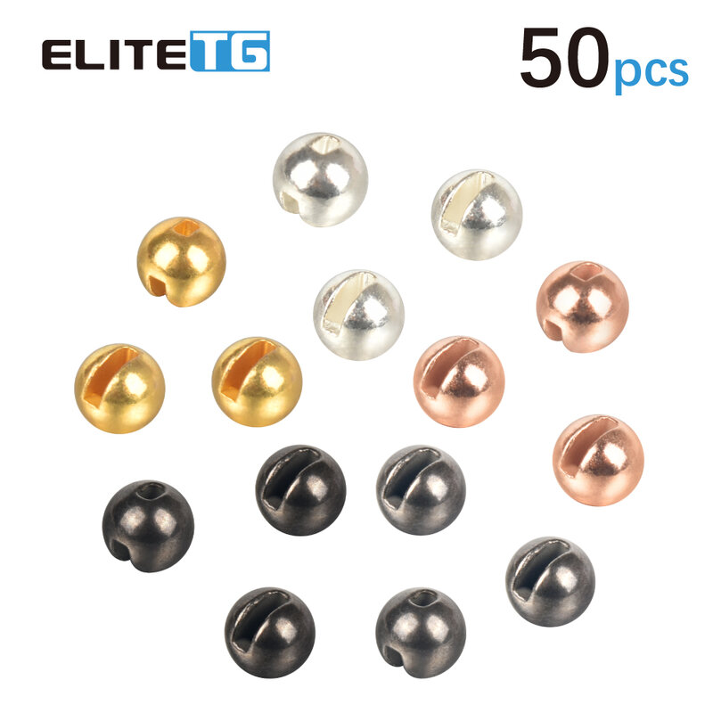Elite TG Tungsten Slotted Beads 50PCS,1.5-3.5mm Fly Fishing Trout Perch Panfish Hook DIY Fly Tying Material, Alloy Accessories