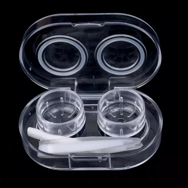Simple Contact Lens Cases Oval Transparen Small Plastic Portable Eye Contacts Lenses Holder Box Case with Tweezers Remover Tools