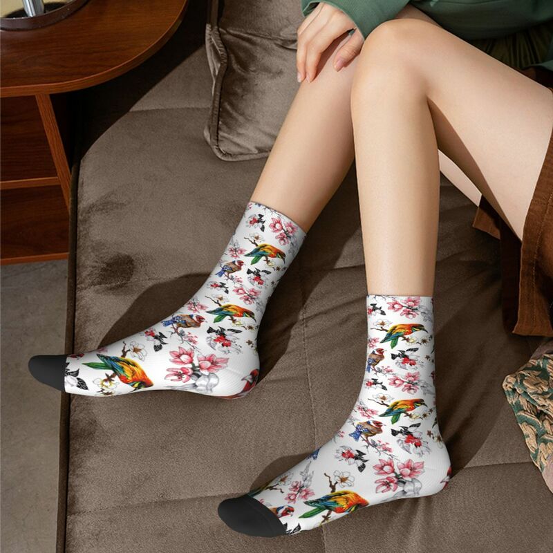 Men's Beautiful Bird Sparrows Floral Vintage Socks Cotton Fashion Socks Harajuku Accessories Middle TubeSocks Little Small Gifts