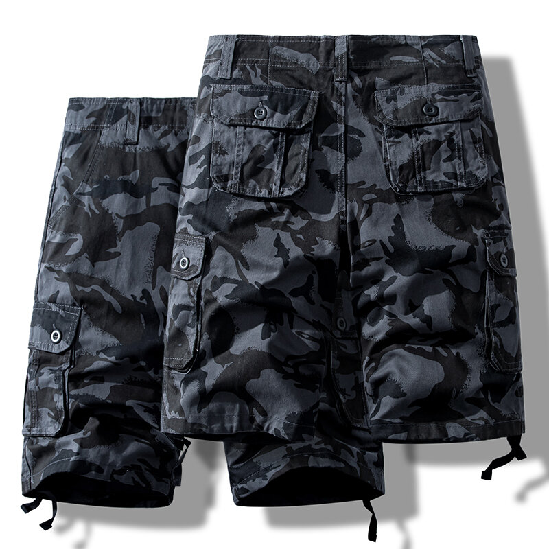 Шорты-карго мужские камуфляжные, хлопковые спортивные уличные тактические штаны на шнуровке, до колена, для гольфа, летние