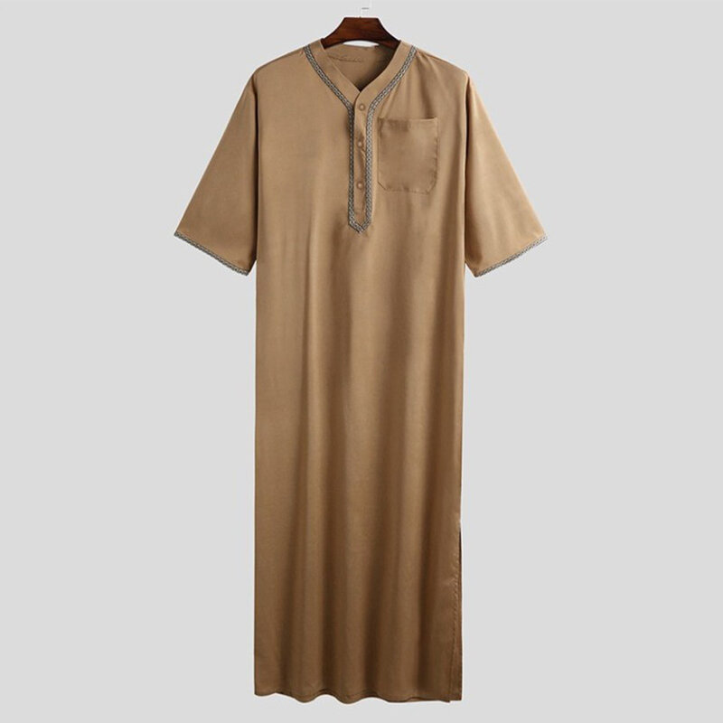 Bata larga hasta la rodilla para hombre, caftán musulmán, camisón corto de poliéster, Abaya saudita, moda masculina para el hogar, M-2XL