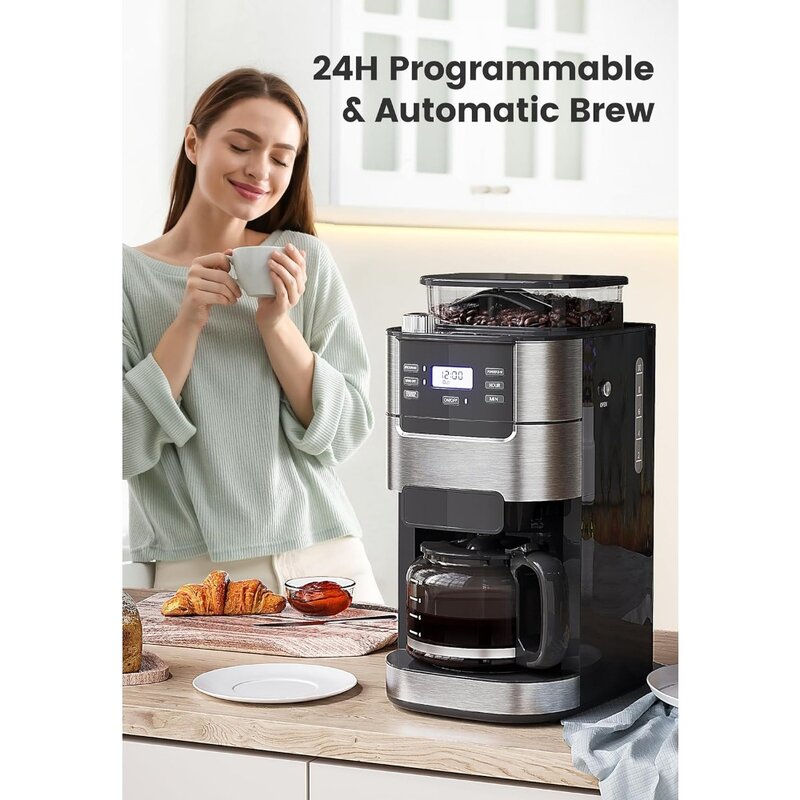 Coffee Machine for 10-Cup Carafe,Programmable Grind & Brew, 1.5L Water Reservoir, Coffee Makers