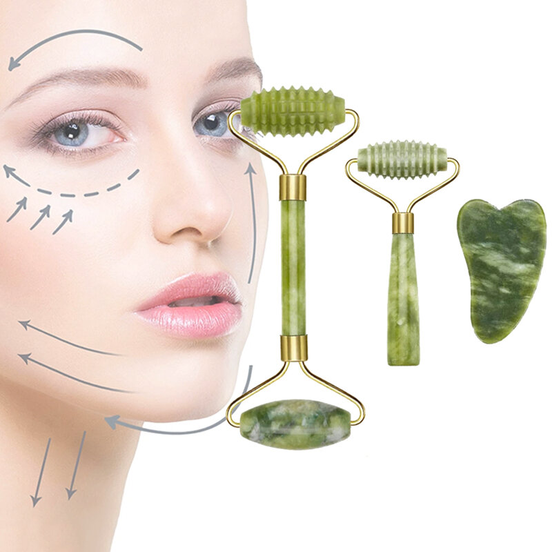 Rolo de pedra de jade natural para face lift, scrgu, ferramentas de massagem, facial para rosto, pescoço, cellulite, beleza