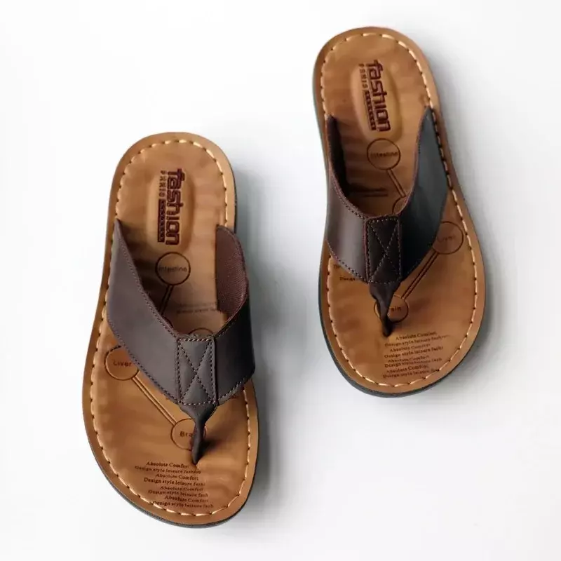 Buty skórzane męskie japonki buty na plażę na co dzień płaskie kapcie Trend płaskie bez klips do poślizgu noska sandały duży rozmiar