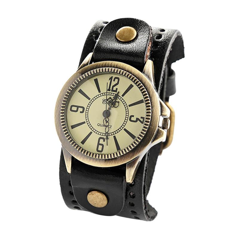 Ретро кварцевые наручные часы Широкий из искусственной кожи ремень браслет панк наручные часы для свиданий встречи мужчин женщин леди