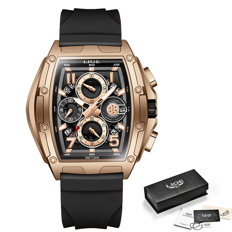 LIGE-Montre-bracelet de sport étanche pour homme, montre à quartz en silicone, grande horloge, marque supérieure, luxe