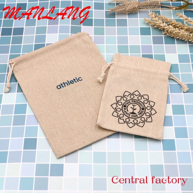 Bolsas de arpillera con cordón de dibujo, bolsa de lino con logotipo personalizado impreso, regalo de Navidad
