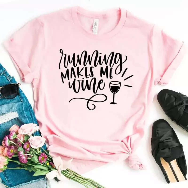 Camiseta con estampado de Running Makes Me Wine para mujer, camiseta Hipster de algodón, regalo divertido, camiseta con gráfico estético