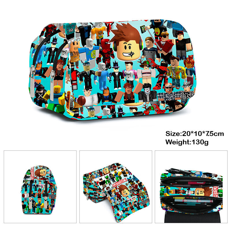 Baru Roblox permainan perifer Double-layer Flap tas pensil dua dimensi anak tas pensil tas alat tulis Korea