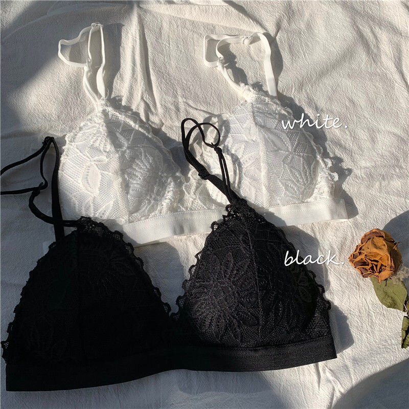 French Lace Triangle Up Lace Bralette No Steel Ring Seamless Bras Sexy Women Thin Pad Bra Summer Breathable Brassier