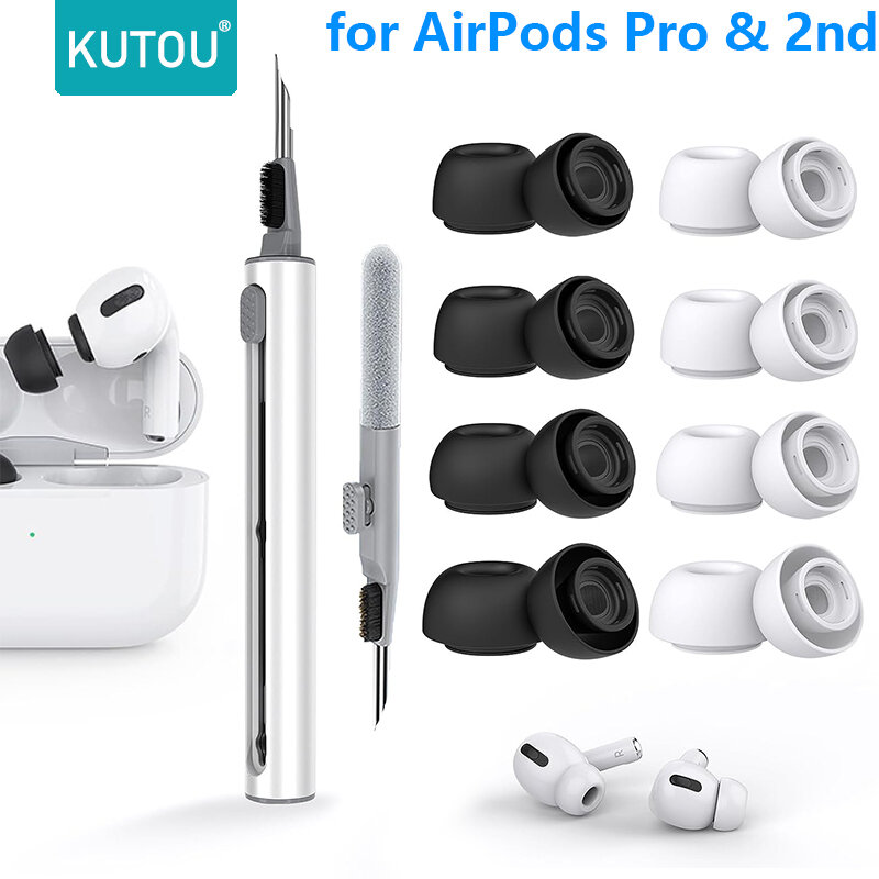 Kulou ujung telinga silikon cair, 4 pasang untuk Airpods Pro 1 2 bantalan pengurang kebisingan sumbat telinga dilengkapi dengan pena pembersih
