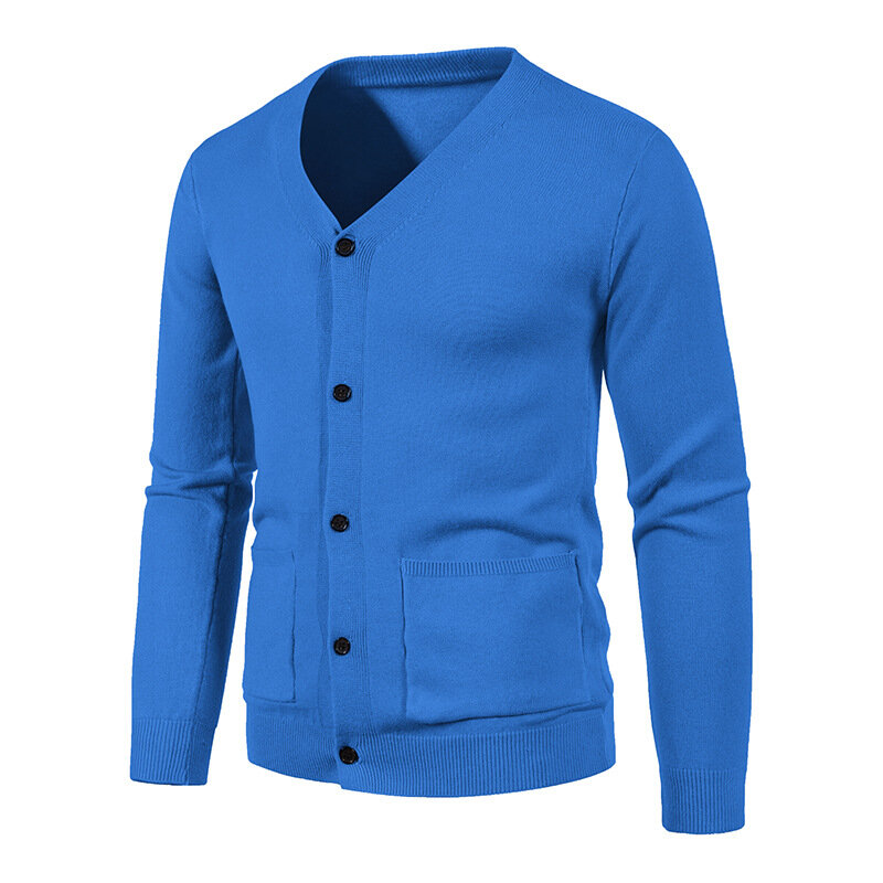 Men Fashion V-Neck Buttons Cardigan Autumn Winter Casual Long Sleeve Knit Sweater Solid Color Basic All-Match Coats Tops