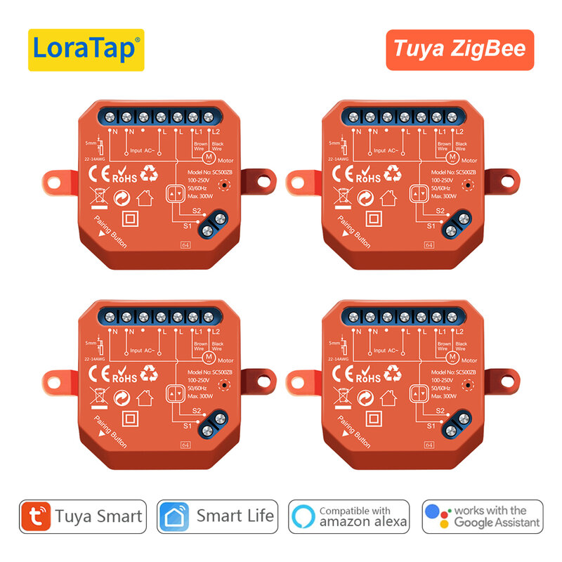 LoraTap ZigBee Shutter Switch Module For Electric Motorized Curtain Blind Tuya Smart Life Roller Alexa Google Home ZigBee2MQTT