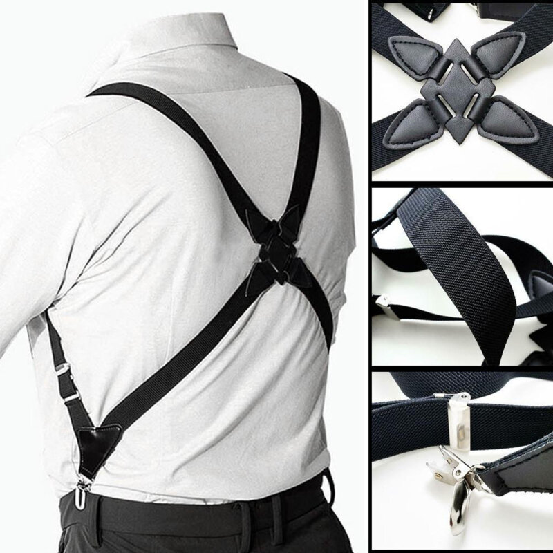Suspensórios elásticos masculinos, suspensórios ajustáveis, cinta elástica em forma de X, clipe lateral, calças crossover adultas, acessórios de vestuário