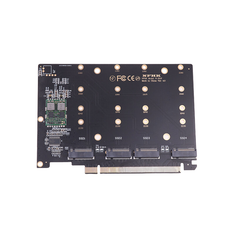 1 Set 4 Port M.2 NVMe SSD Ke PCIE X16M Key Hard Drive Converter Reader Expansion Card, 4X32Gbps Kecepatan Transfer (PH44)