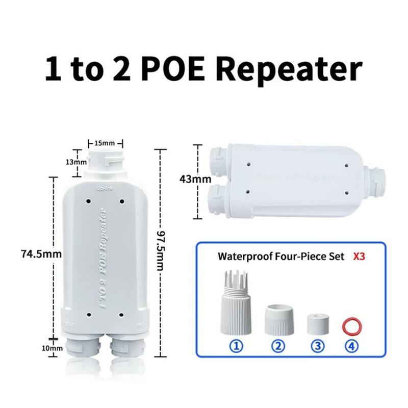 2-portowy wodoodporny wzmacniacz POE IP66 10/100Mbps 1 do 2 PoE Extender wsparcie dla IEEE802.3af/na zewnątrz dla przełącznik POE kamery D7Z1