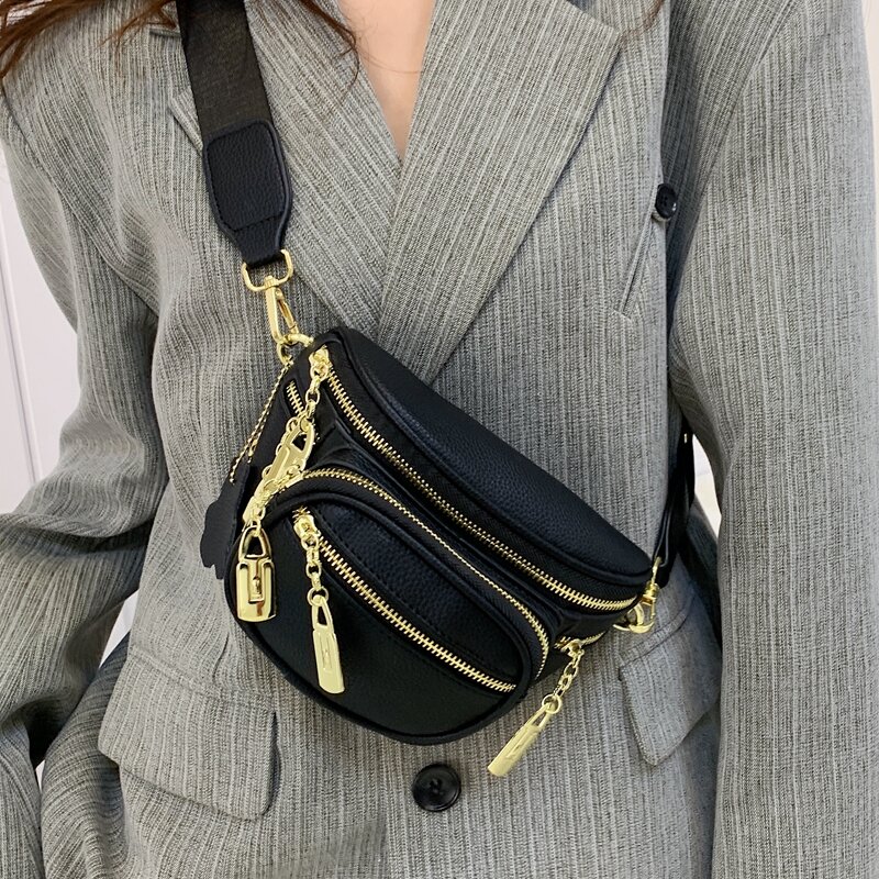 Текстурная Женская многофункциональная нагрудная сумка, новинка 2023, модные Универсальные Сумки через плечо с широким ремешком, изысканный женский поясной кошелек из искусственной кожи